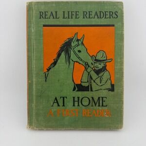 Scribners Real Life Readers At Home First Reader 1930 Green Vintage Fair Cowboy